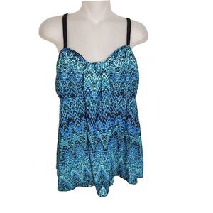 Mazu Swim Womens Tankini Top Sz Medium Illusion Print Strappy Back Tummy Slimmer